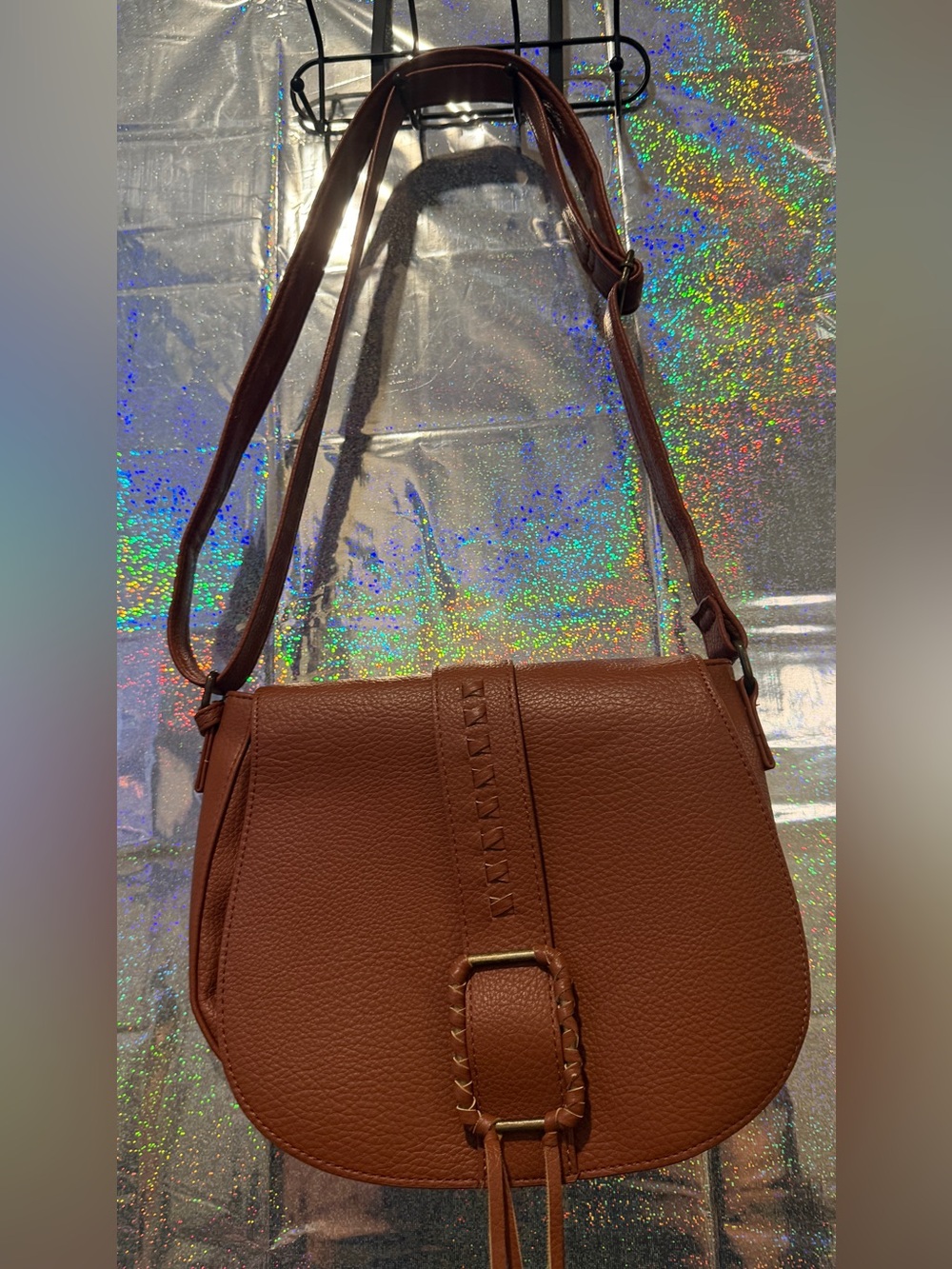 Maurices Brown Faux Leather Crossbody Saddle Bag Boho Adjustable Strap